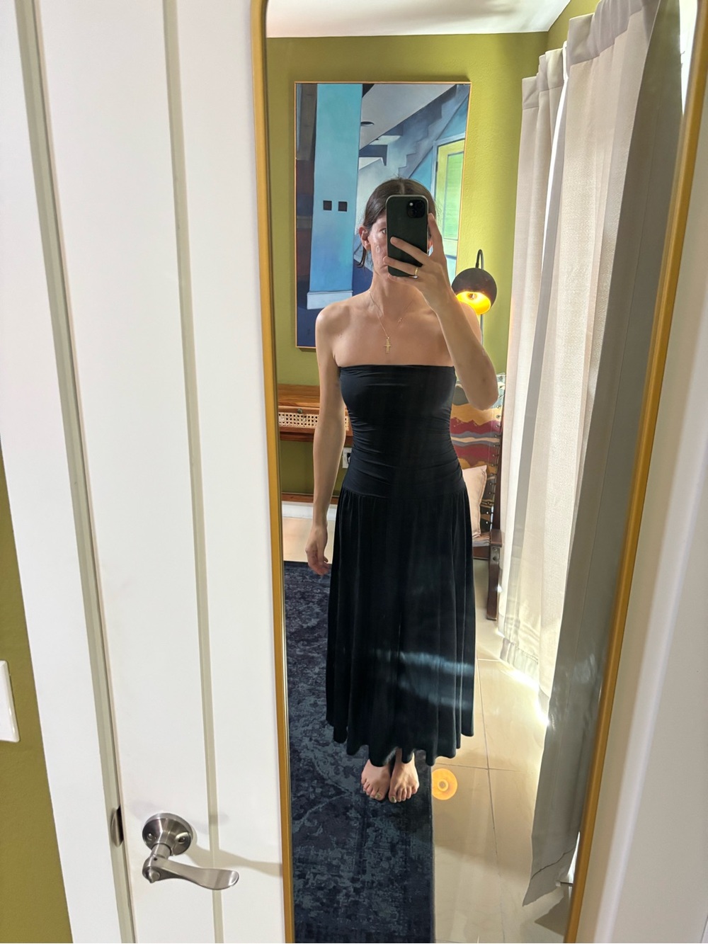 A&F Strapless Black Midi Dress